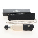 CHANEL Folding Umbrella Nylon Beige Silver CC Auth 210403SAM-42