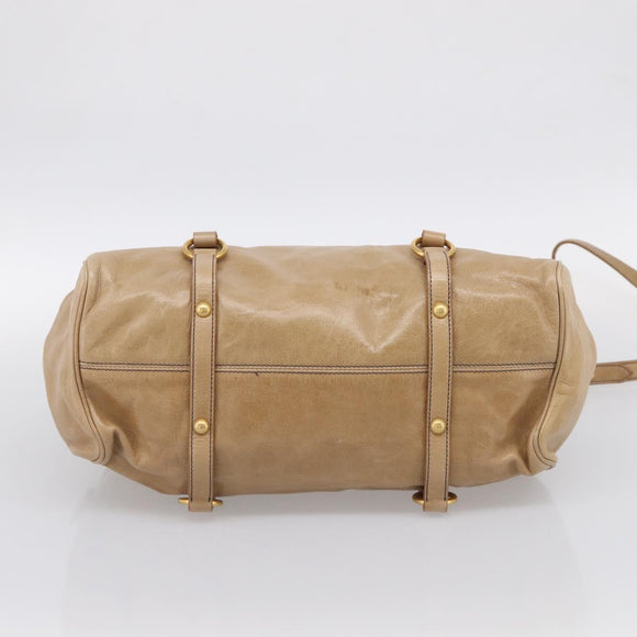 Miu Miu Vitellolux Hand Bag Leather 2way Beige Gold Auth 210423M