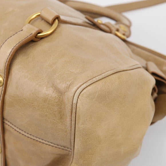 Miu Miu Vitellolux Hand Bag Leather 2way Beige Gold Auth 210423M