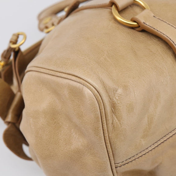 Miu Miu Vitellolux Hand Bag Leather 2way Beige Gold Auth 210423M