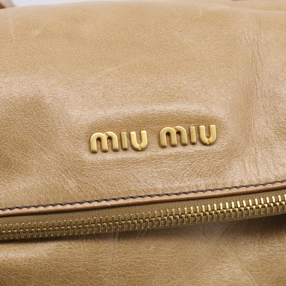 Miu Miu Vitellolux Hand Bag Leather 2way Beige Gold Auth 210423M
