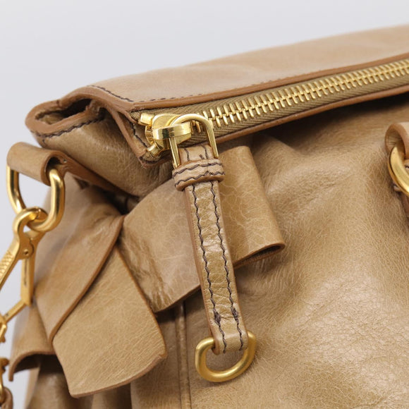 Miu Miu Vitellolux Hand Bag Leather 2way Beige Gold Auth 210423M