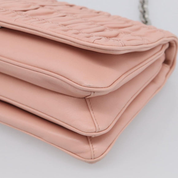 PRADA Chain Shoulder Bag Leather Pink Silver Auth 210425V