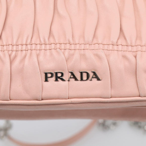 PRADA Chain Shoulder Bag Leather Pink Silver Auth 210425V