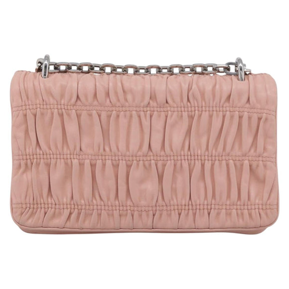 PRADA Chain Shoulder Bag Leather Pink Silver Auth 210425V