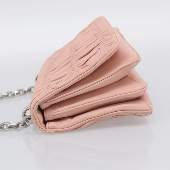 PRADA Chain Shoulder Bag Leather Pink Silver Auth 210425V