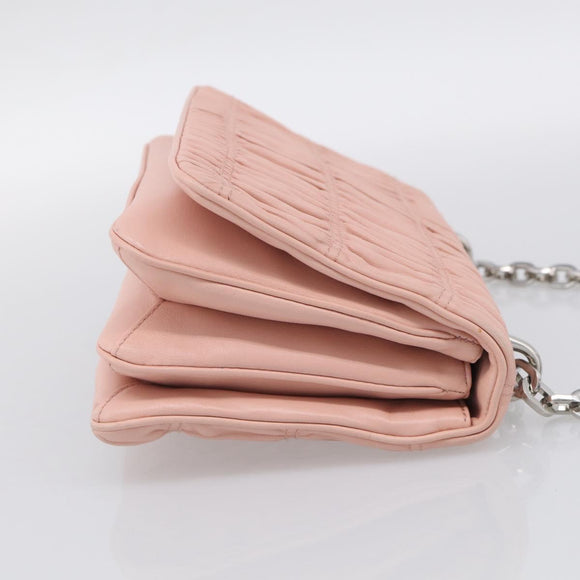 PRADA Chain Shoulder Bag Leather Pink Silver Auth 210425V