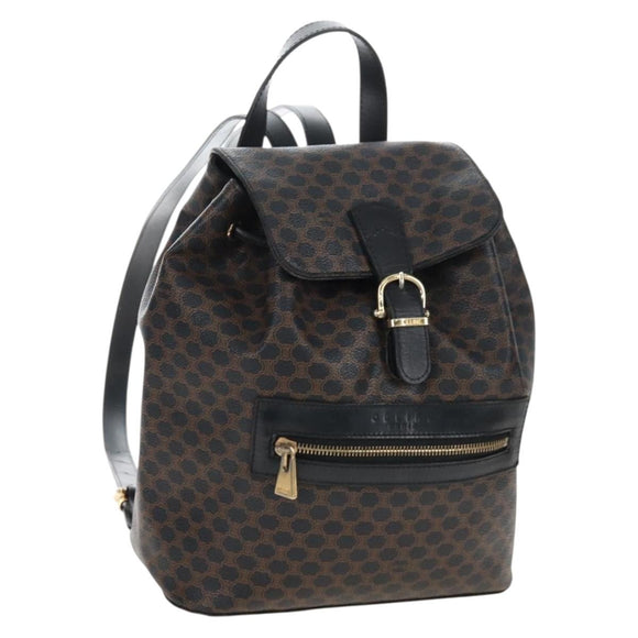 CELINE Macadam Canvas Backpack PVC Leather Black Gold Auth 210440V
