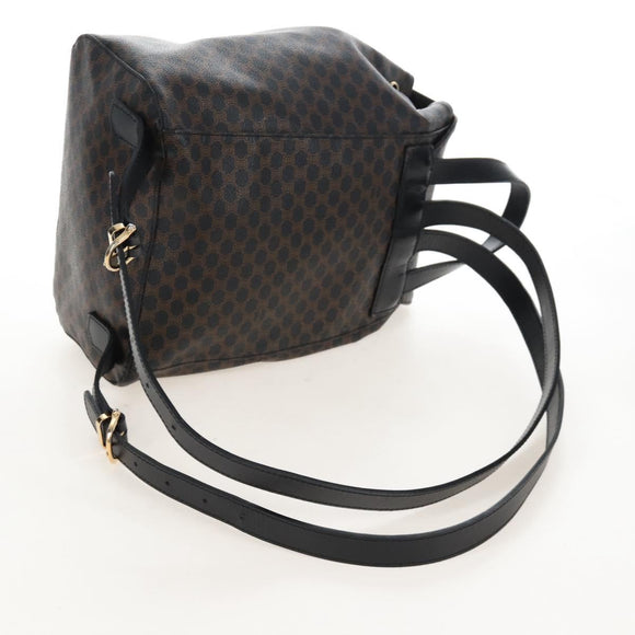 CELINE Macadam Canvas Backpack PVC Leather Black Gold Auth 210440V