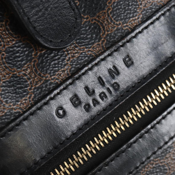 CELINE Macadam Canvas Backpack PVC Leather Black Gold Auth 210440V