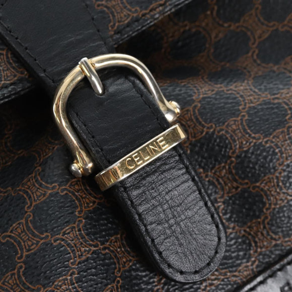 CELINE Macadam Canvas Backpack PVC Leather Black Gold Auth 210440V