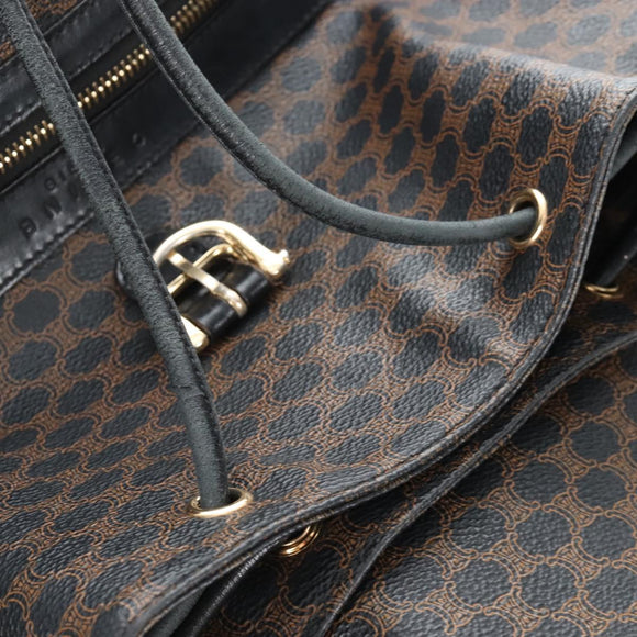 CELINE Macadam Canvas Backpack PVC Leather Black Gold Auth 210440V