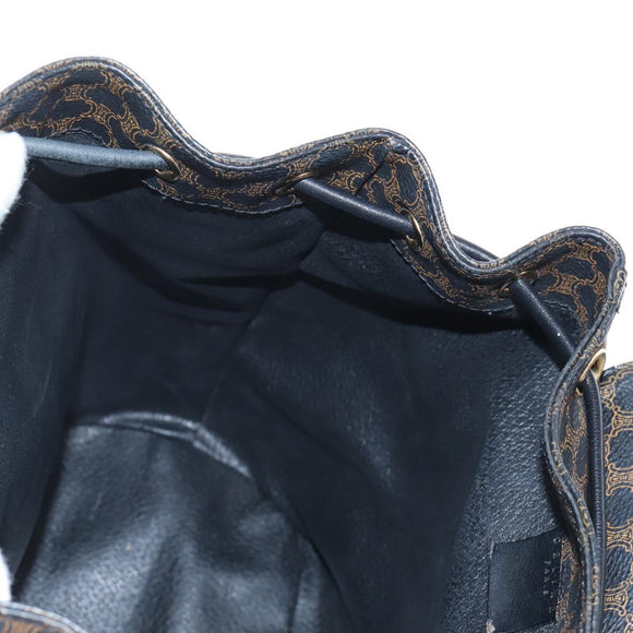 CELINE Macadam Canvas Backpack PVC Leather Black Gold Auth 210440V