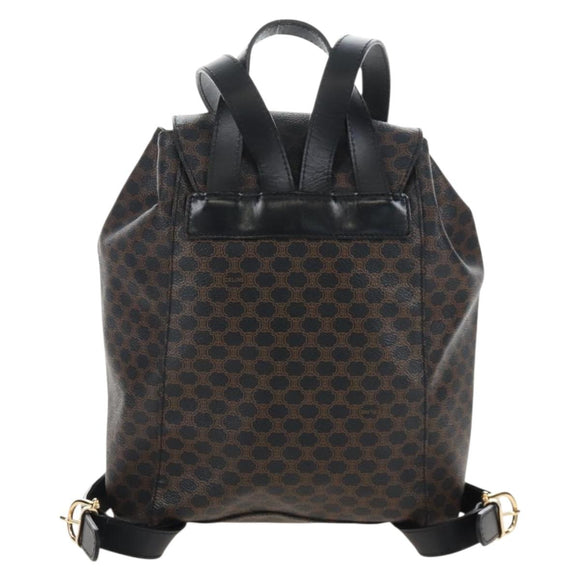 CELINE Macadam Canvas Backpack PVC Leather Black Gold Auth 210440V