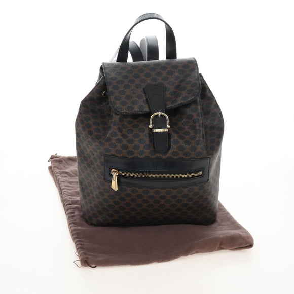 CELINE Macadam Canvas Backpack PVC Leather Black Gold Auth 210440V
