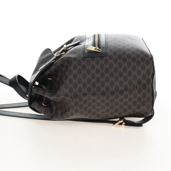 CELINE Macadam Canvas Backpack PVC Leather Black Gold Auth 210440V
