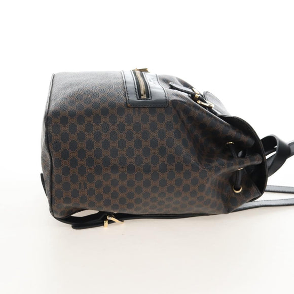 CELINE Macadam Canvas Backpack PVC Leather Black Gold Auth 210440V
