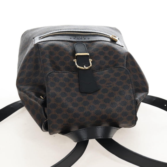 CELINE Macadam Canvas Backpack PVC Leather Black Gold Auth 210440V