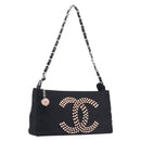 CHANEL COCO Mark Shoulder Bag Satin Black Silver CC Auth 210441V-1