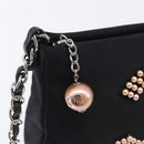 CHANEL COCO Mark Shoulder Bag Satin Black Silver CC Auth 210441V-14