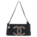 CHANEL COCO Mark Shoulder Bag Satin Black Silver CC Auth 210441V-2