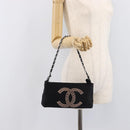 CHANEL COCO Mark Shoulder Bag Satin Black Silver CC Auth 210441V-22