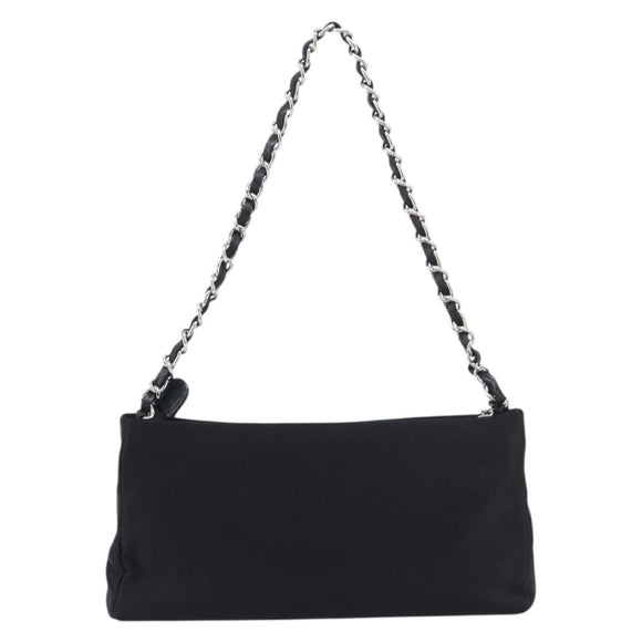 CHANEL COCO Mark Shoulder Bag Satin Black Silver CC Auth 210441V
