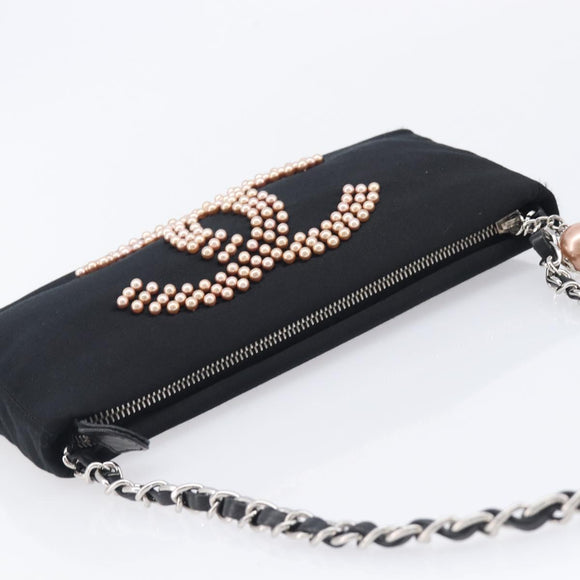 CHANEL COCO Mark Shoulder Bag Satin Black Silver CC Auth 210441V
