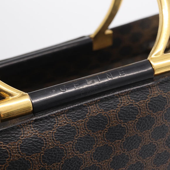 CELINE Macadam Canvas Hand Bag PVC Leather 2way Black Gold Auth 210448A