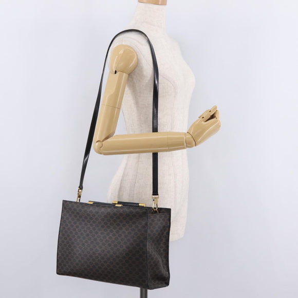 CELINE Macadam Canvas Hand Bag PVC Leather 2way Black Gold Auth 210448A