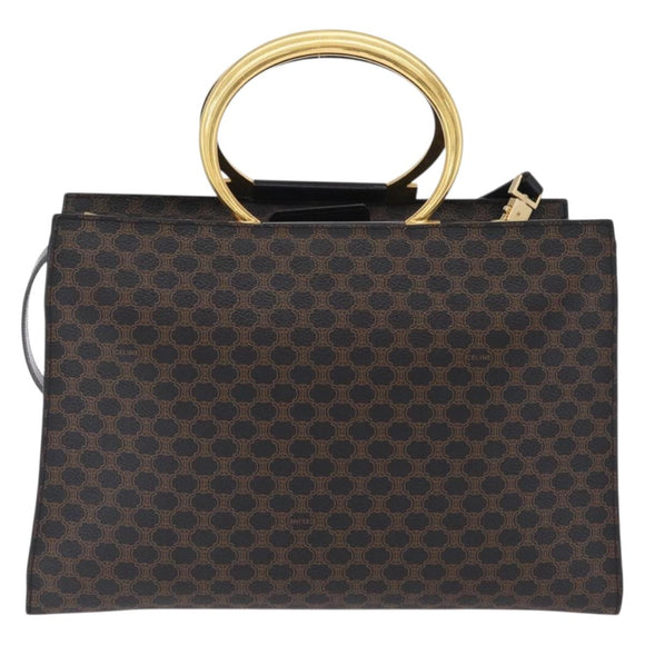 CELINE Macadam Canvas Hand Bag PVC Leather 2way Black Gold Auth 210448A