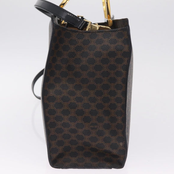 CELINE Macadam Canvas Hand Bag PVC Leather 2way Black Gold Auth 210448A