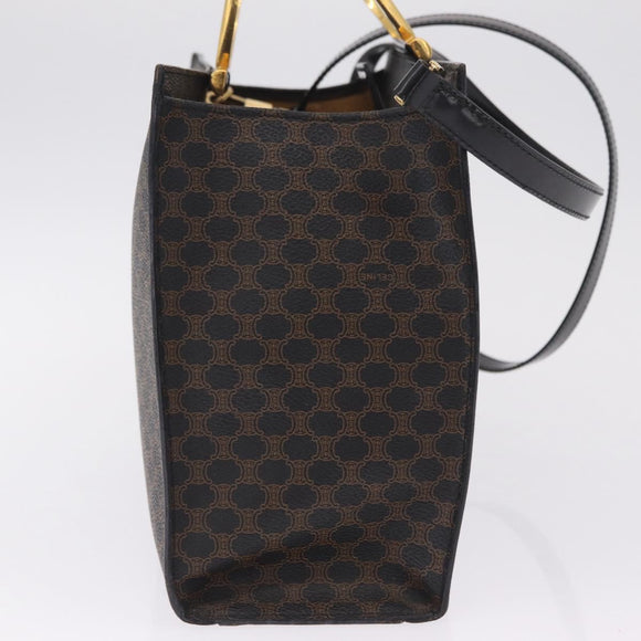 CELINE Macadam Canvas Hand Bag PVC Leather 2way Black Gold Auth 210448A
