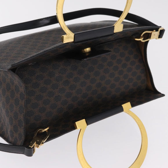 CELINE Macadam Canvas Hand Bag PVC Leather 2way Black Gold Auth 210448A