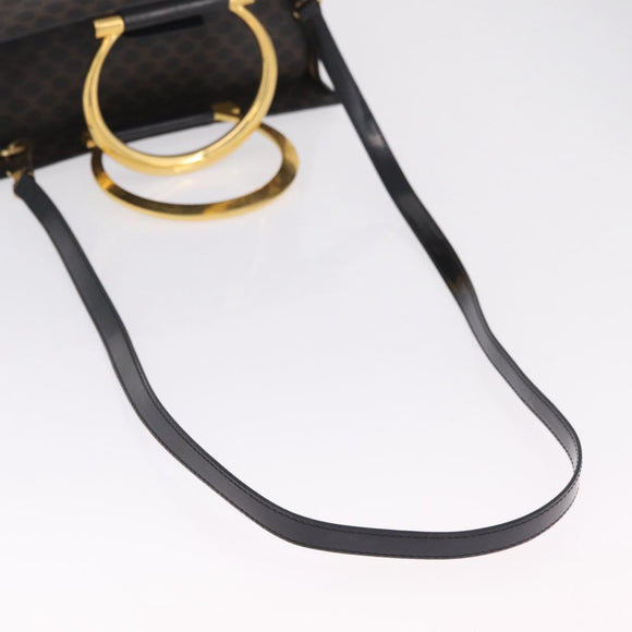 CELINE Macadam Canvas Hand Bag PVC Leather 2way Black Gold Auth 210448A