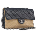 CHANEL Matelasse Chain Shoulder Bag Lamb Skin Black Beige CC Auth 210449V-1
