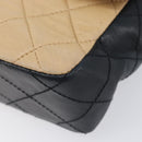 CHANEL Matelasse Chain Shoulder Bag Lamb Skin Black Beige CC Auth 210449V-11