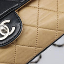 CHANEL Matelasse Chain Shoulder Bag Lamb Skin Black Beige CC Auth 210449V-18