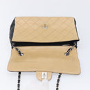 CHANEL Matelasse Chain Shoulder Bag Lamb Skin Black Beige CC Auth 210449V-19