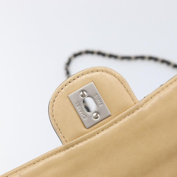CHANEL Matelasse Chain Shoulder Bag Lamb Skin Black Beige CC Auth 210449V