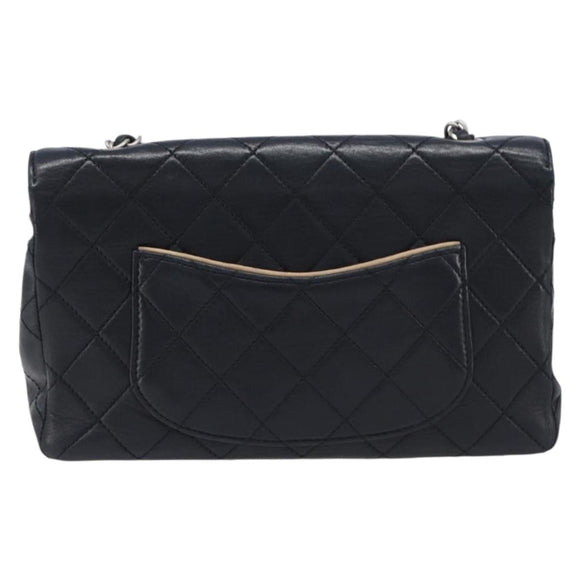 CHANEL Matelasse Chain Shoulder Bag Lamb Skin Black Beige CC Auth 210449V