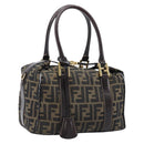FENDI Zucca Canvas Hand Bag Black Brown Auth 210450-1