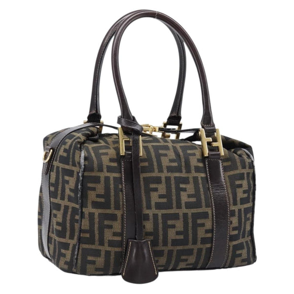 FENDI Zucca Canvas Hand Bag Black Brown Auth 210450