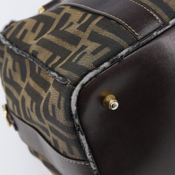 FENDI Zucca Canvas Hand Bag Black Brown Auth 210450
