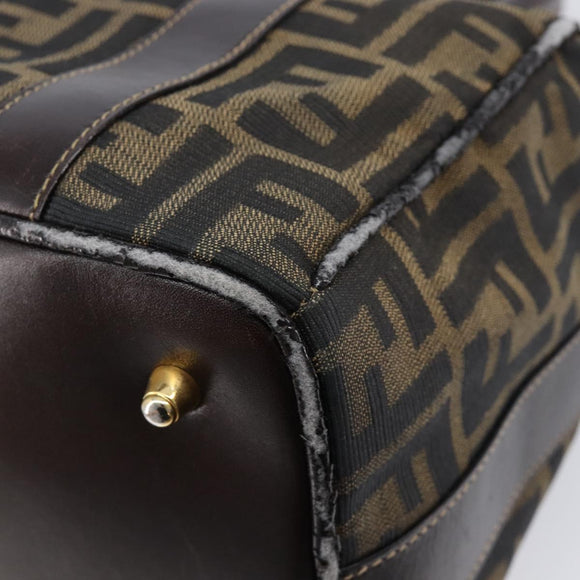 FENDI Zucca Canvas Hand Bag Black Brown Auth 210450