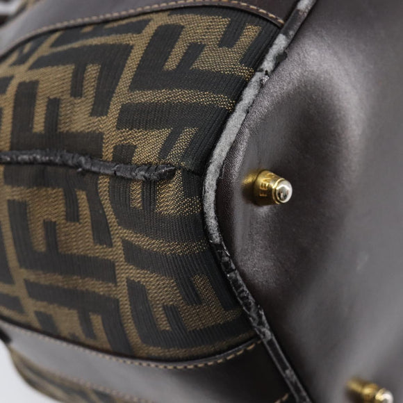 FENDI Zucca Canvas Hand Bag Black Brown Auth 210450