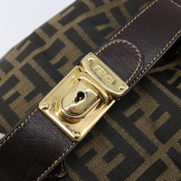 FENDI Zucca Canvas Hand Bag Black Brown Auth 210450