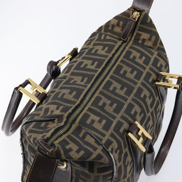 FENDI Zucca Canvas Hand Bag Black Brown Auth 210450