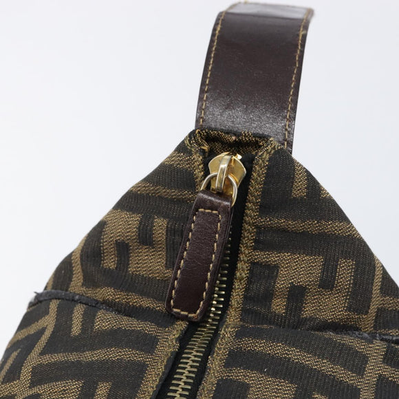 FENDI Zucca Canvas Hand Bag Black Brown Auth 210450