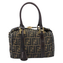 FENDI Zucca Canvas Hand Bag Black Brown Auth 210450-2